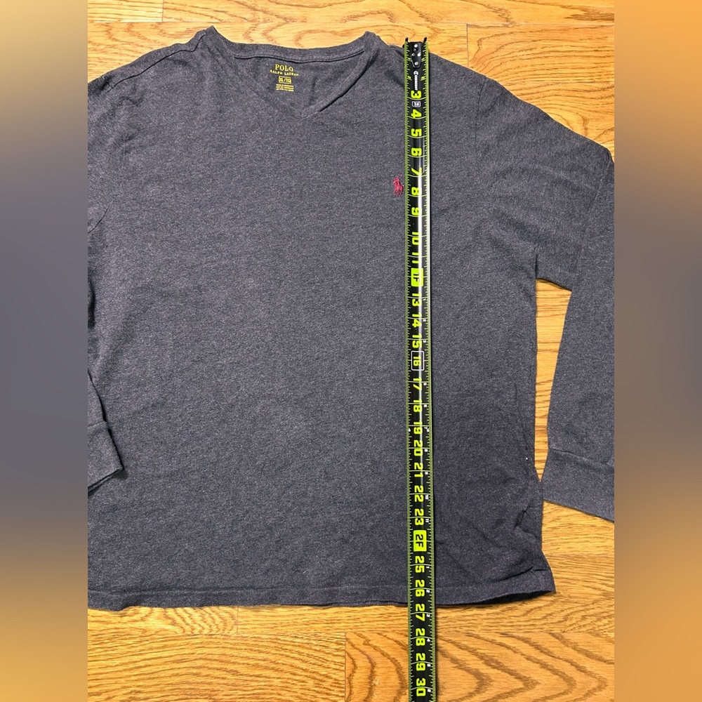 Polo Ralph‎ Lauren Charcoal Gray Long Sleeve V-Neck Shirt Men’s XL Red Pony Logo - Picture 4 of 7